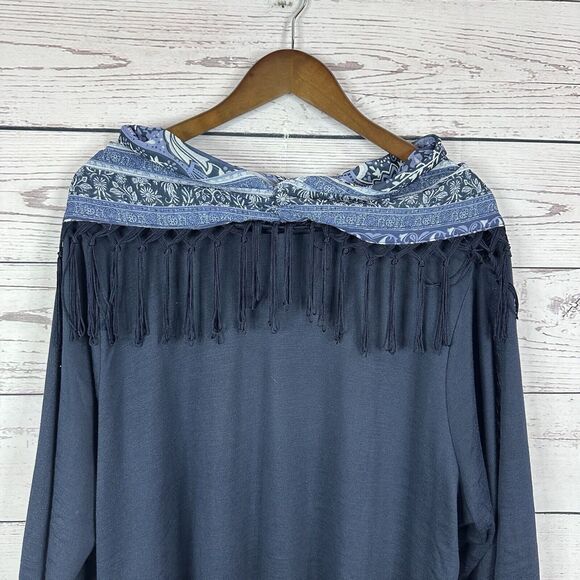 Catherines Shirt Womens 2X Blue Handkerchief Western Knit Flowy Tassel Rodeo - Picture 5 of 12